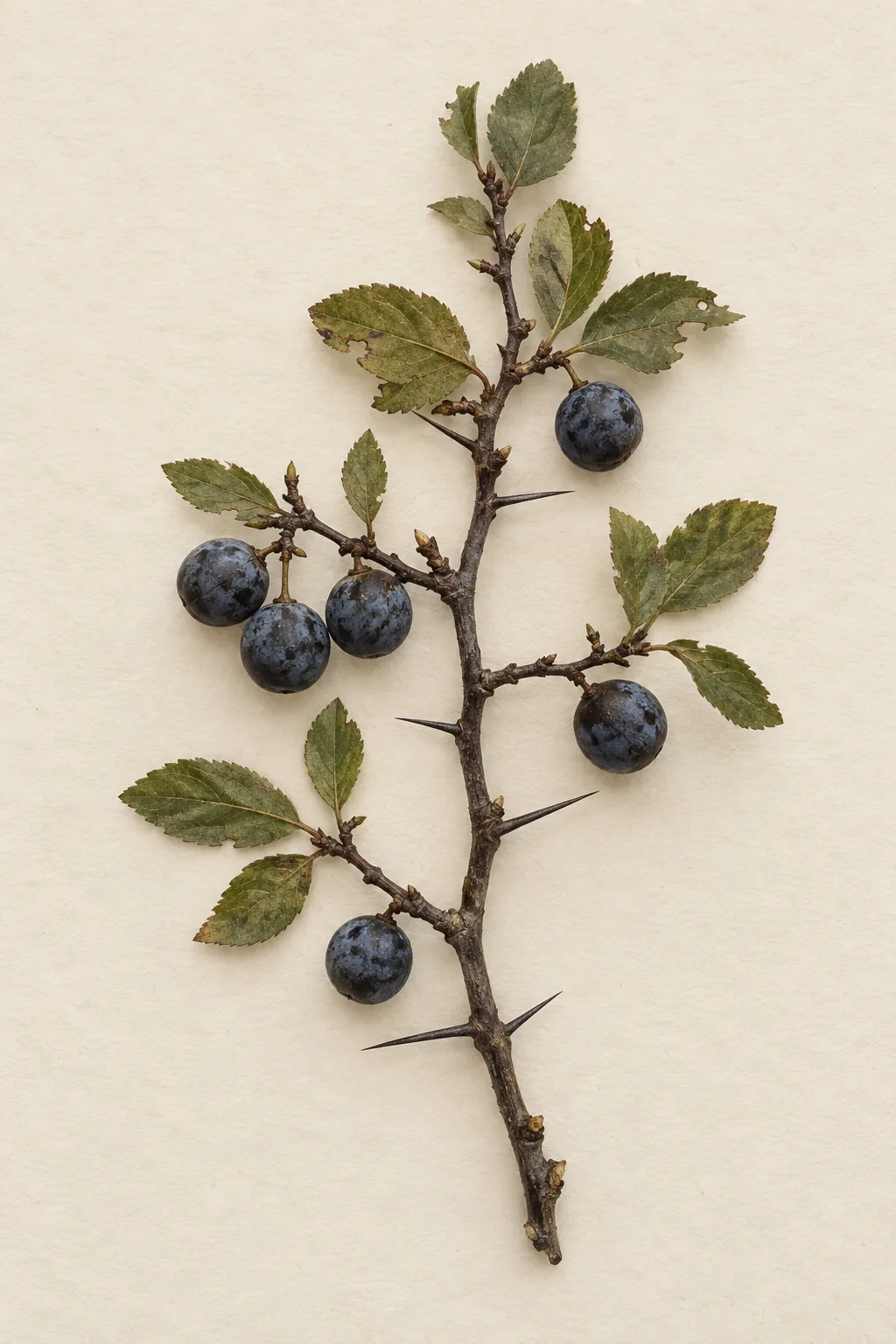 Pressed botanical specimen of Blackthorn