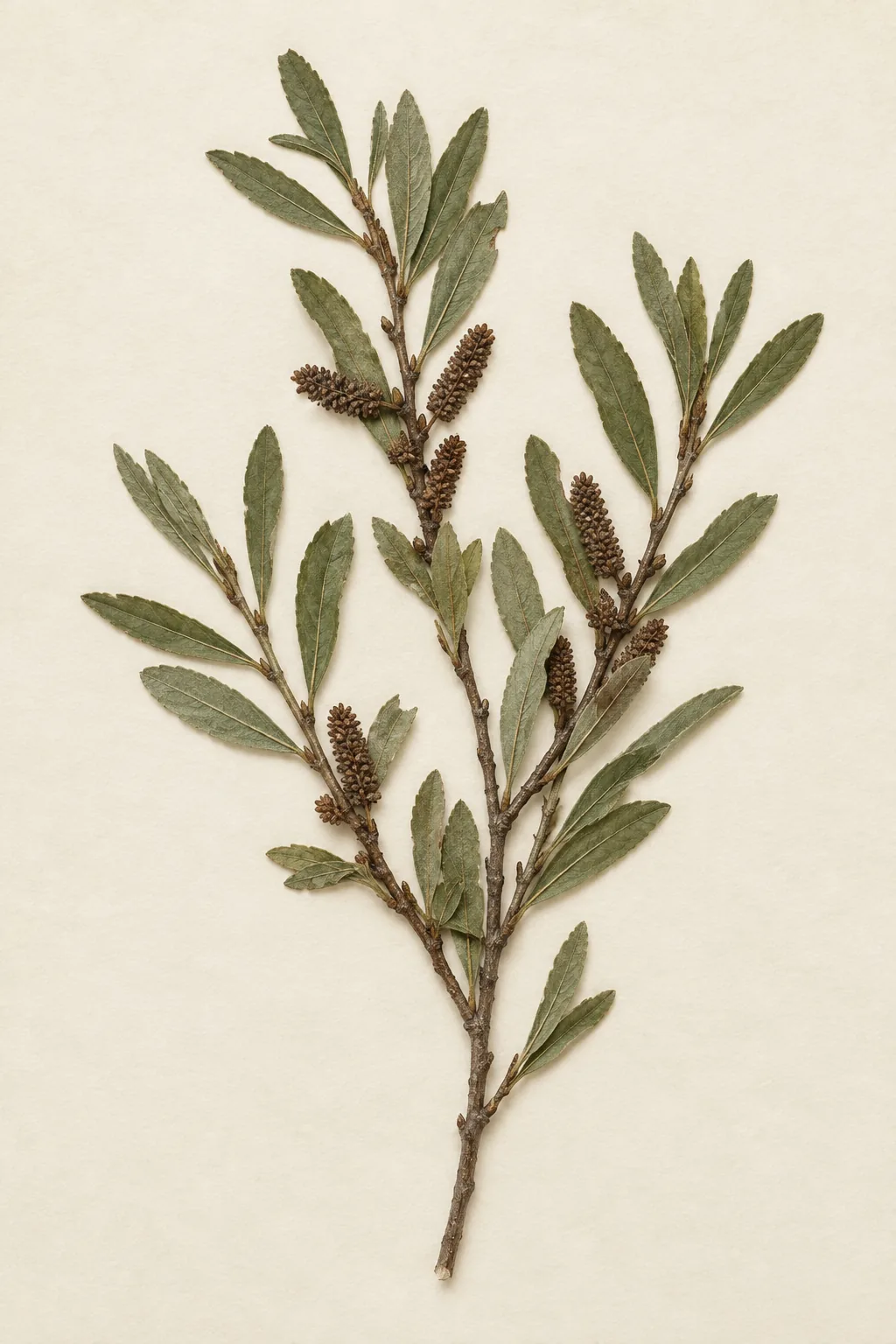 Pressed botanical specimen of Bog Myrtle