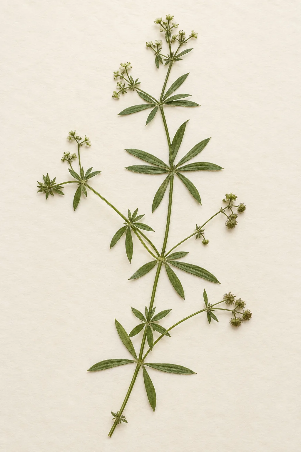 Pressed botanical specimen of Cleavers