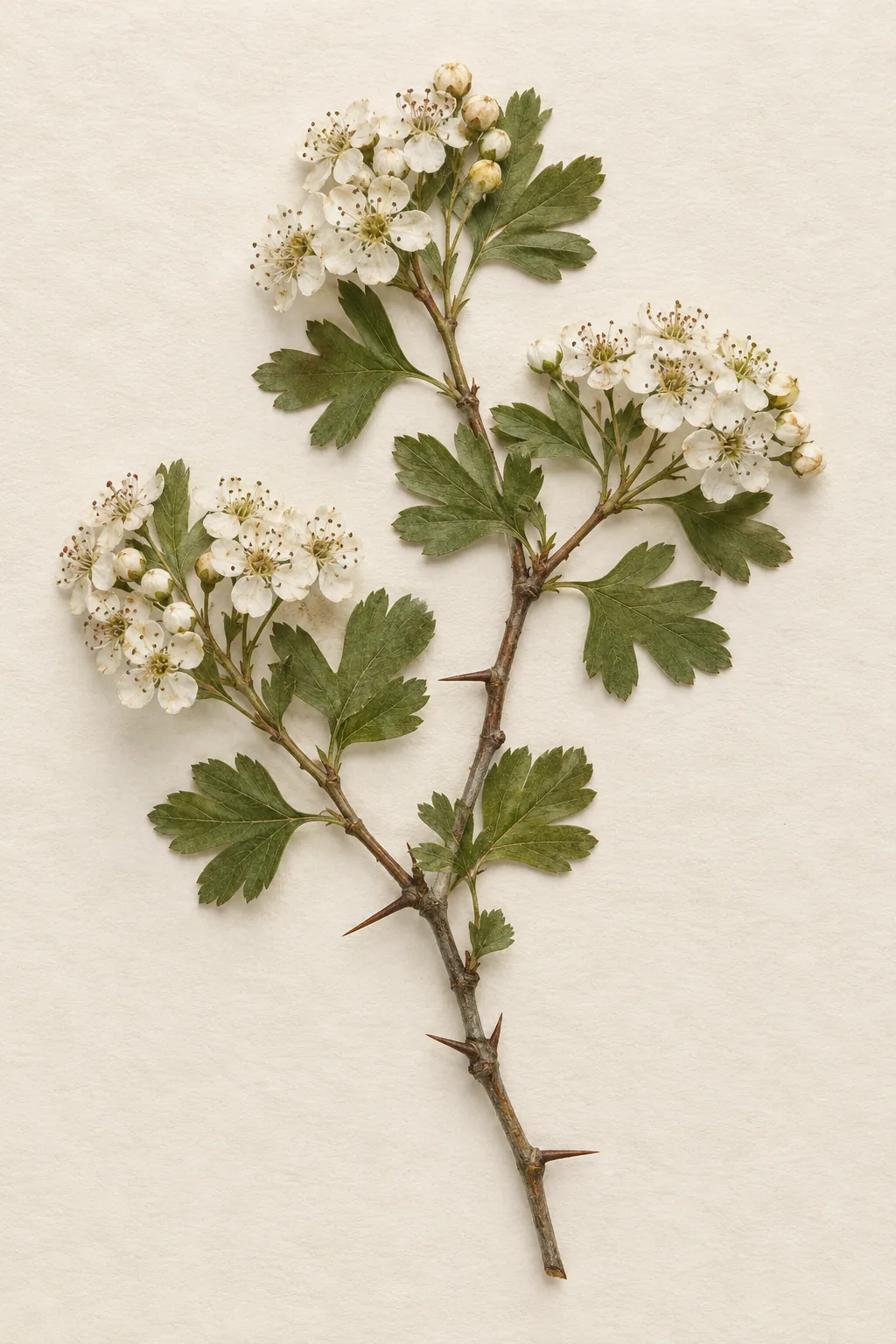 Pressed botanical specimen of Hawthorn Flowers