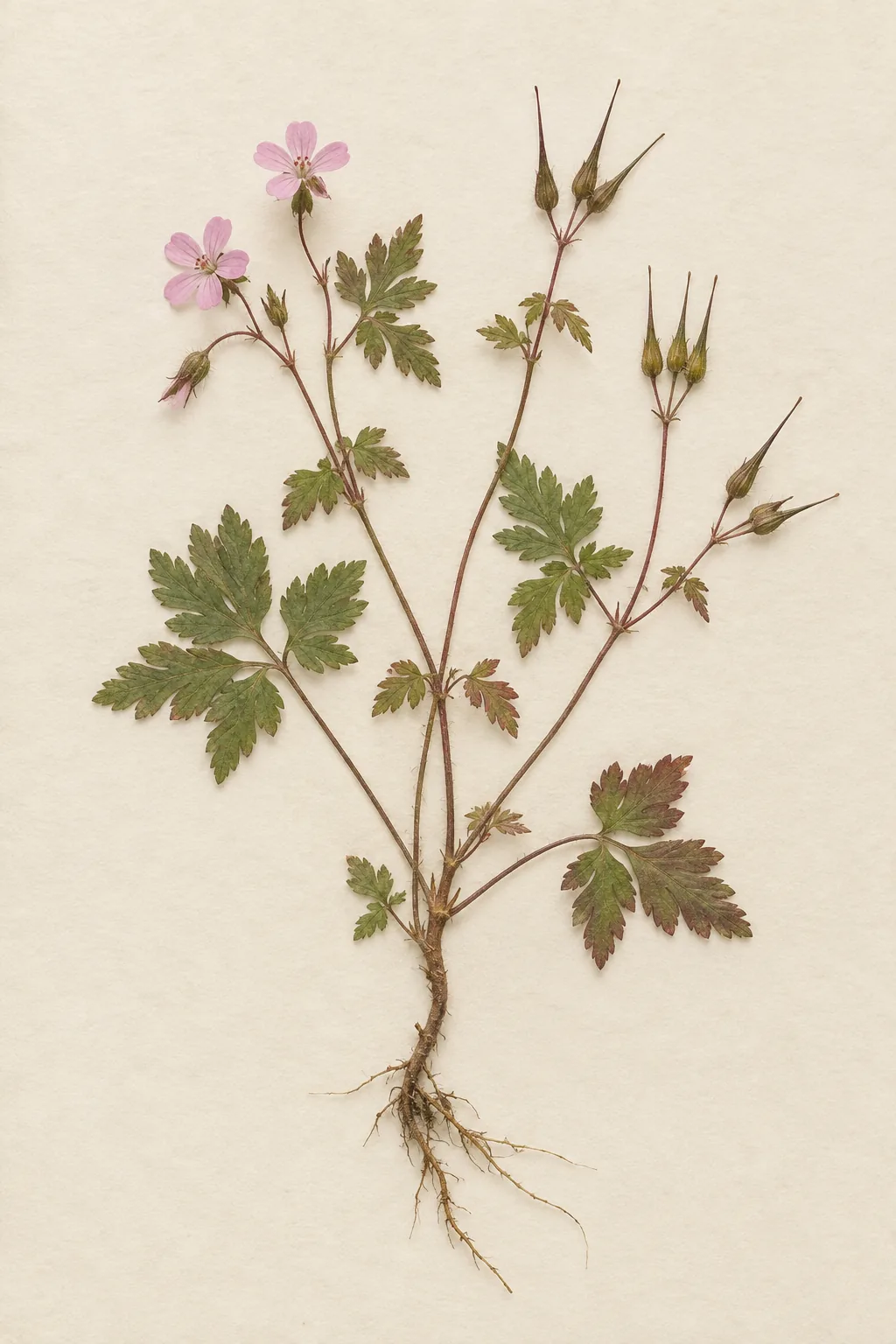 Pressed botanical specimen of Herb Robert