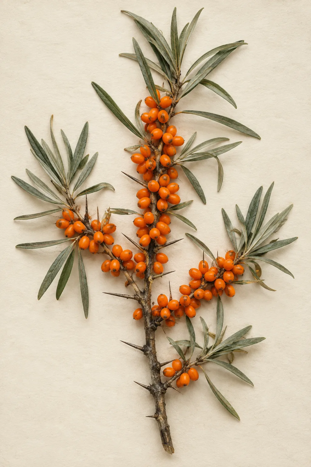 Pressed botanical specimen of Sea Buckthorn