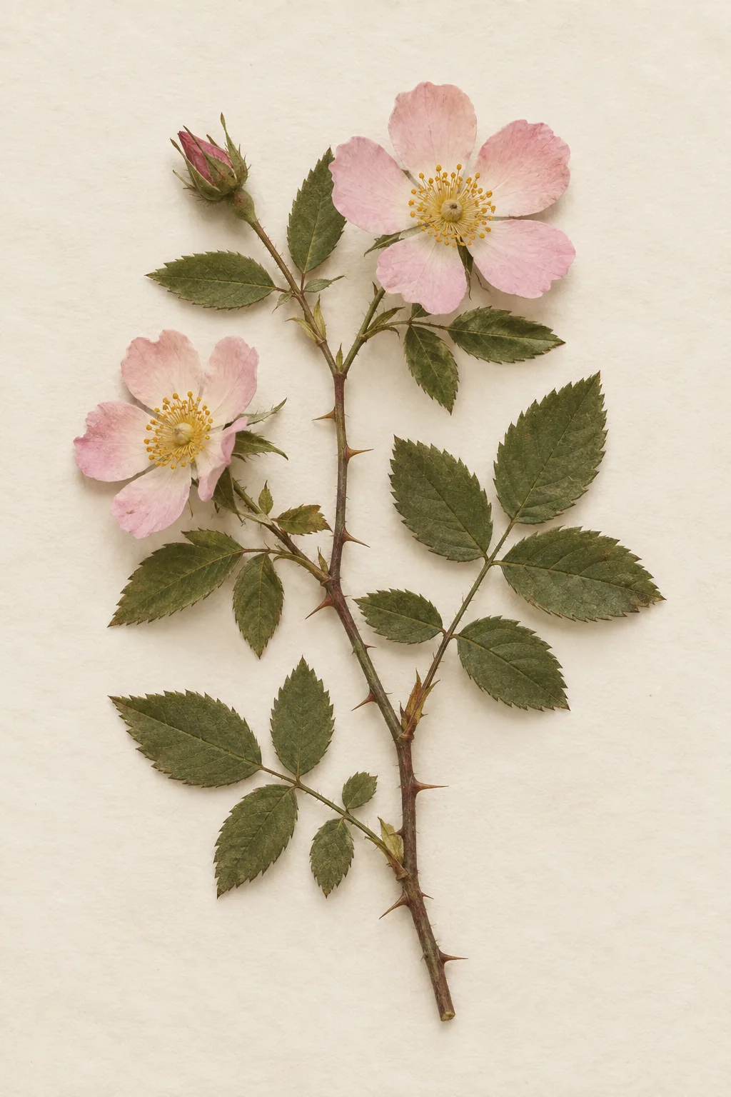Pressed botanical specimen of Wild Rose