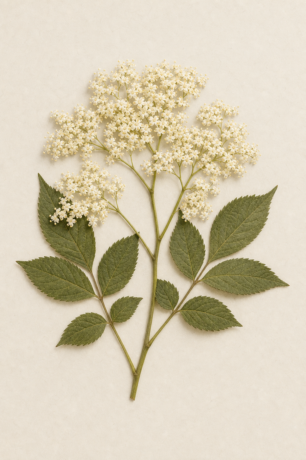 Pressed botanical specimen of Elderflower