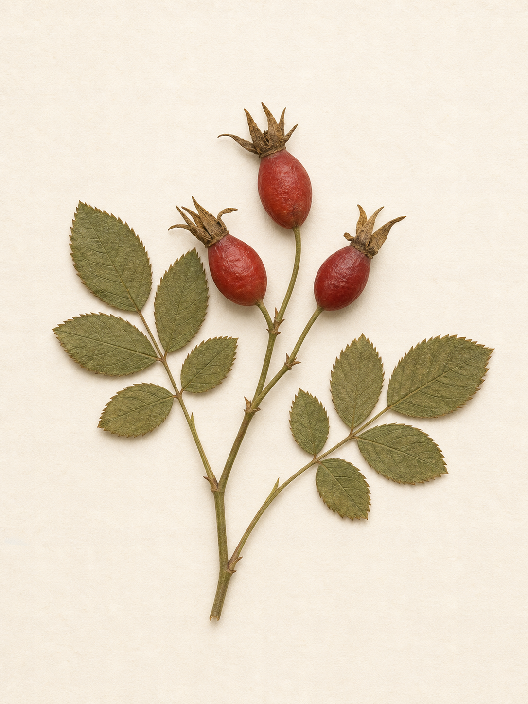 Pressed botanical specimen of Rosehip